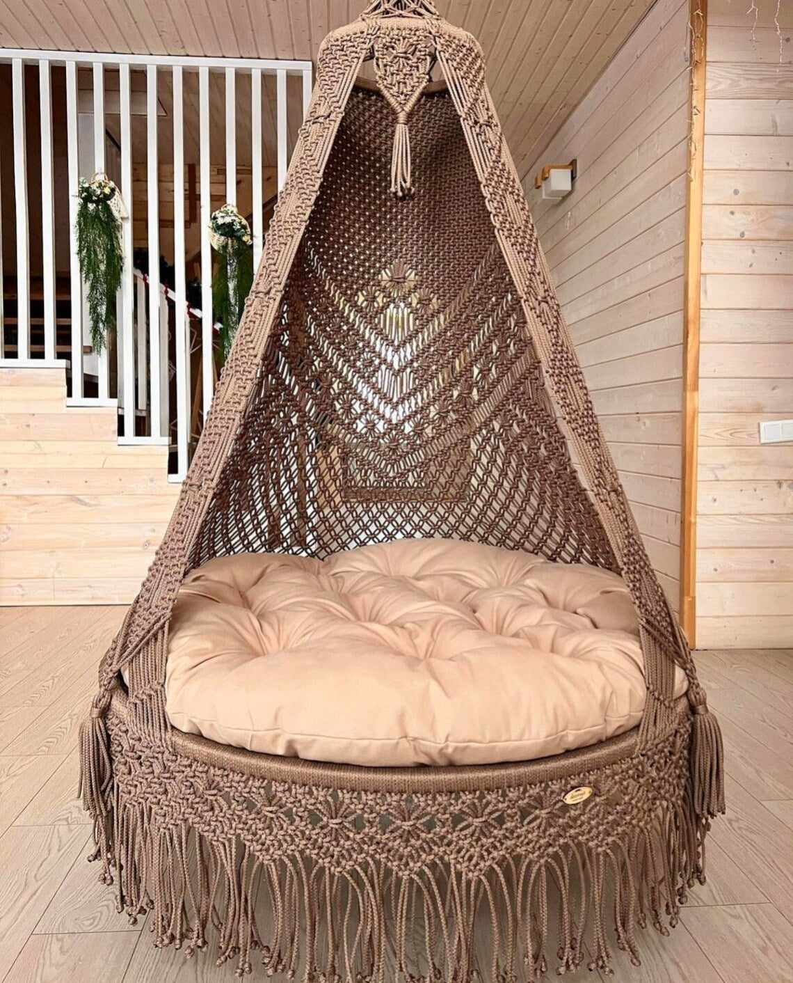 Dark Brown Double Seater Macrame Swing 50 inches - Leechoo